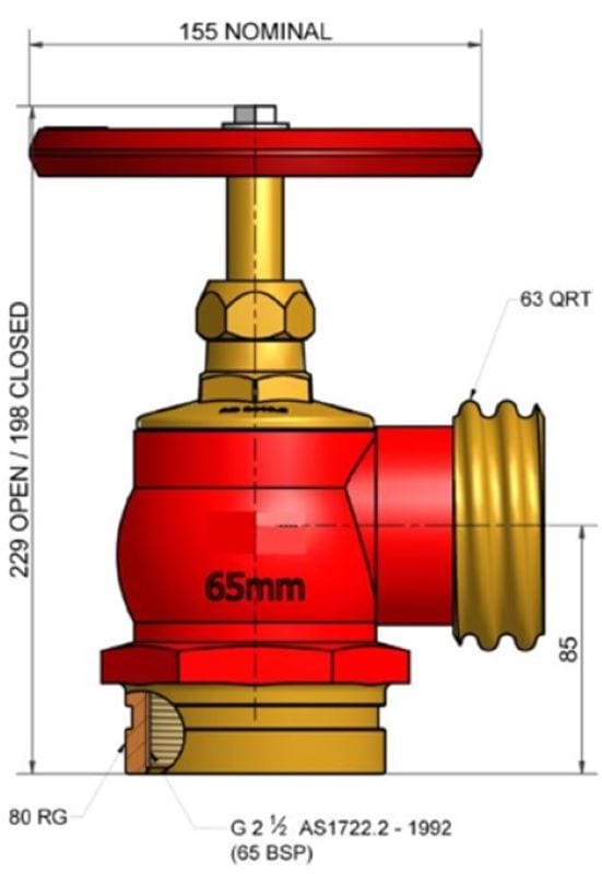 Hydrant Landing Valve 65mm QRT Roll Groove Inlet AWFS